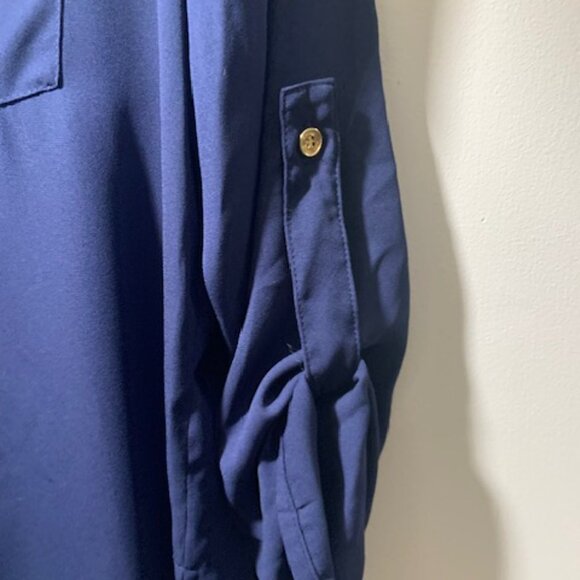 NWT Michael Kors Women's Navy Gold Zip Work Blouse - Size L - FLAW - Discounted - Picture 5 of 8